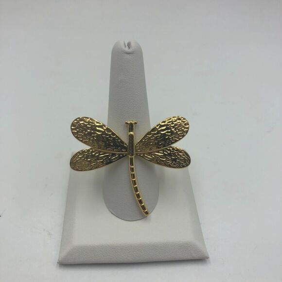 18K Gold Plated Women's Dragonfly Statement Finger Ring Insect Nature Inspired - Picture 4 of 11